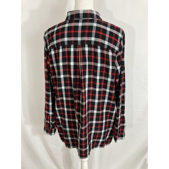 J. JILL Shirt Women's XL Black Red Button Up Blouse Roll Tab Sleeves Casual - Picture 5 of 12